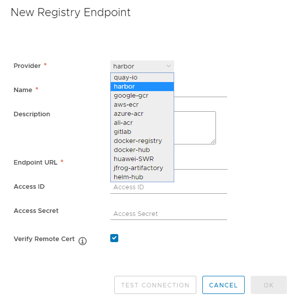 Screenshot of the endpoint creation