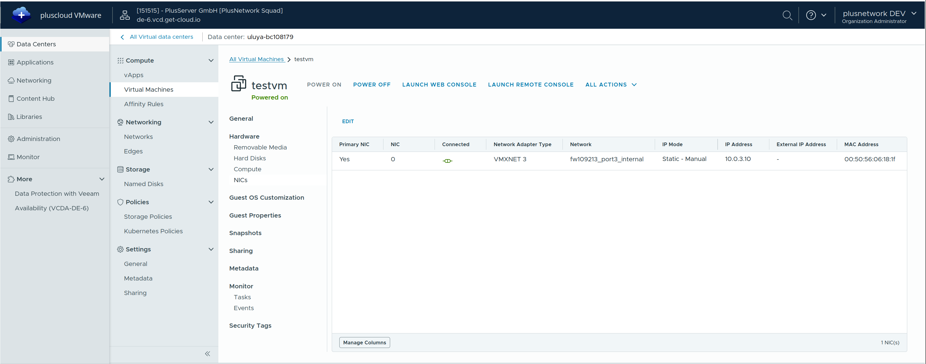 Example with a test VM