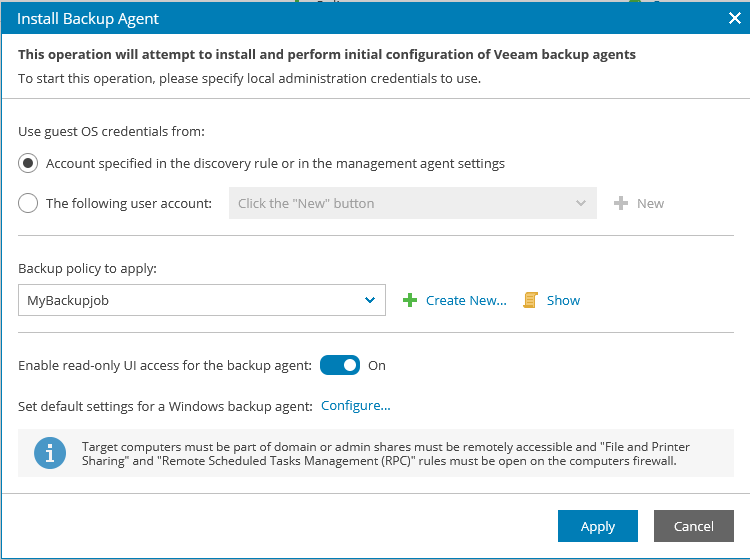 Screenshot: Install Backup Agent wizard window