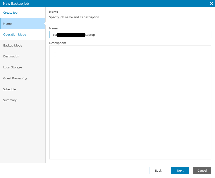 Screenshot: Name assignment for backup job
