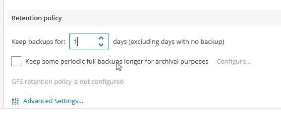 Screenshot: Wizard window Retention policy