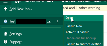 Screenshot: Mouse pointer on Open