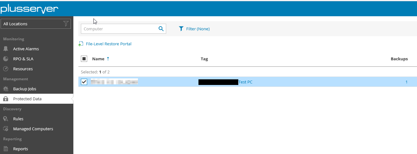 Screenshot: Protected Data Client selected