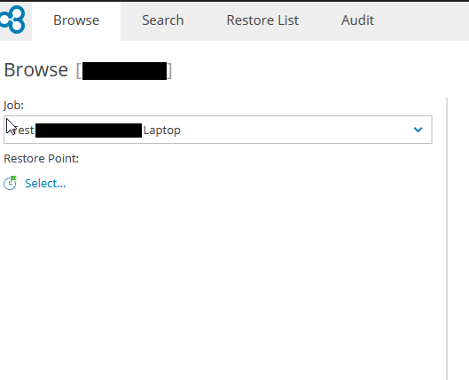 Screenshot: Click on Restore Point Select