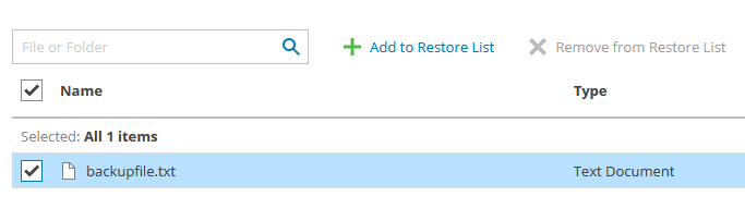 Screenshot:  Backupfile.txt selected