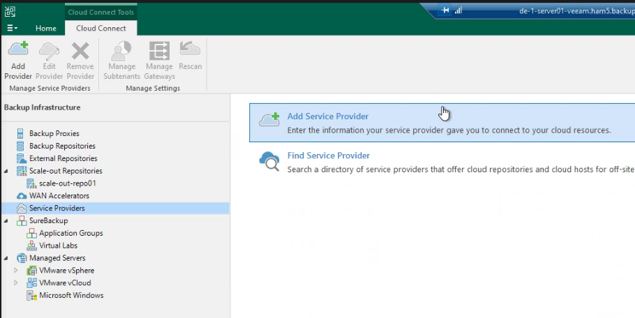 Screenshot: Add Service Provider