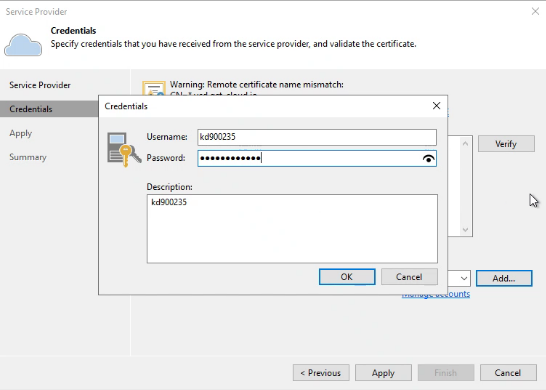 Screenshot: Credentials