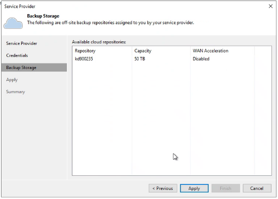 Screenshot: Backup Storage