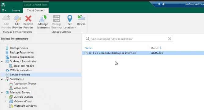 Screenshot: Service Provider check