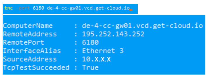 Screenshot: Test connection via Powershell
