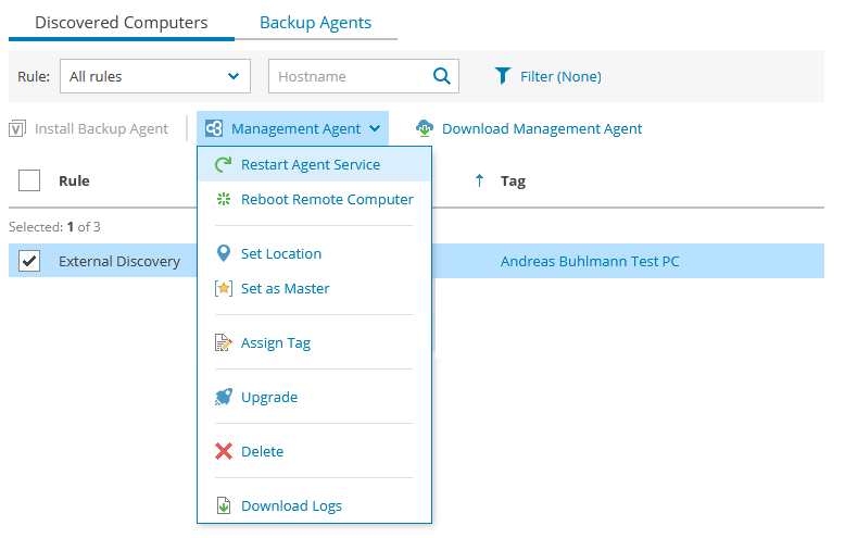 Screenshot: Restart management agents