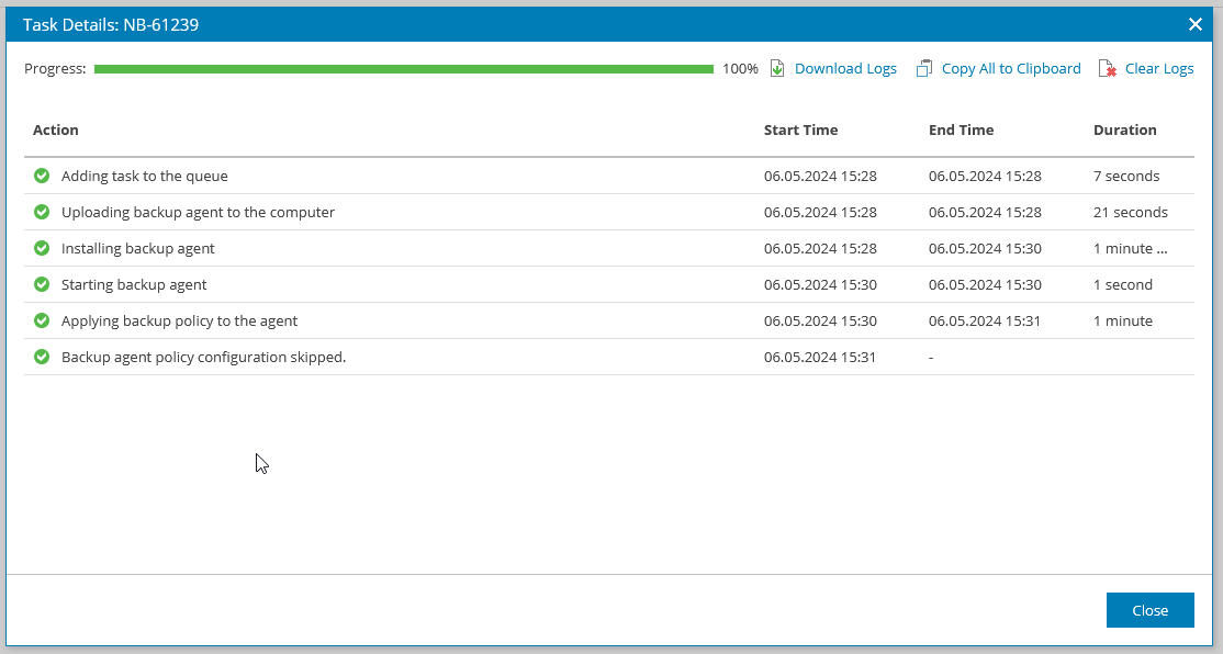 Screenshot: Backup Agent is being installed