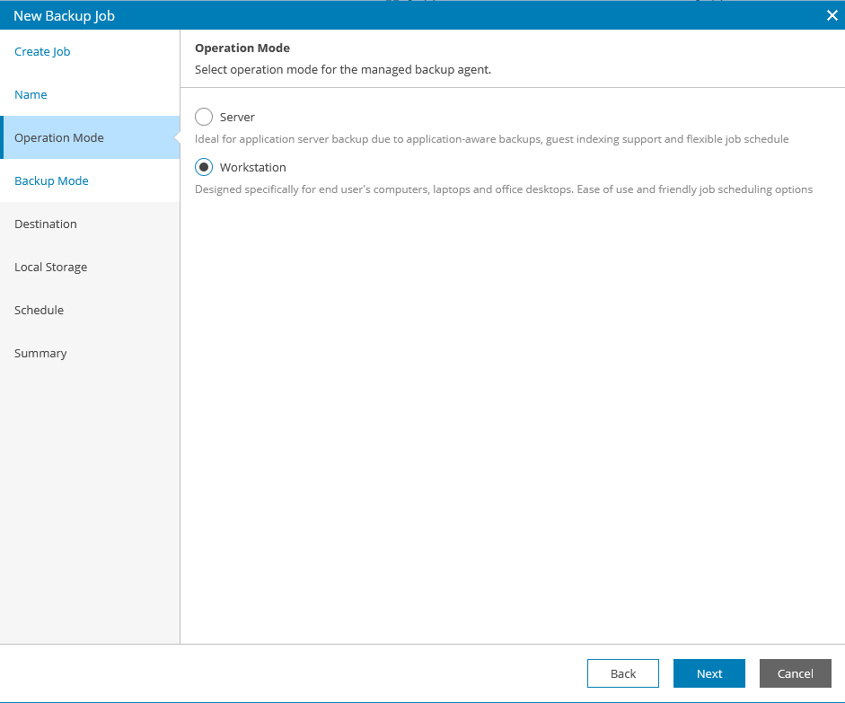 Screenshot: Operation Mode - Server or Workstation