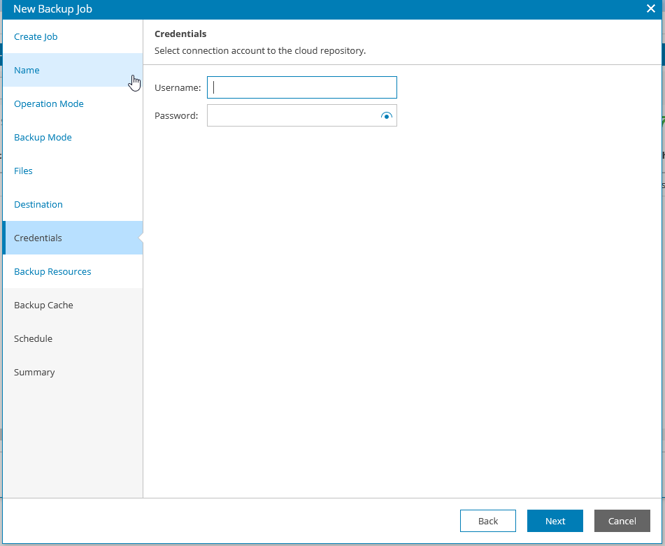 Screenshot: Username and password input