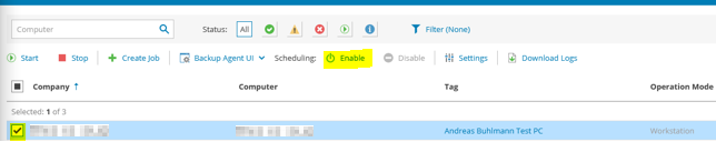 Screenshot: Start backup job manually