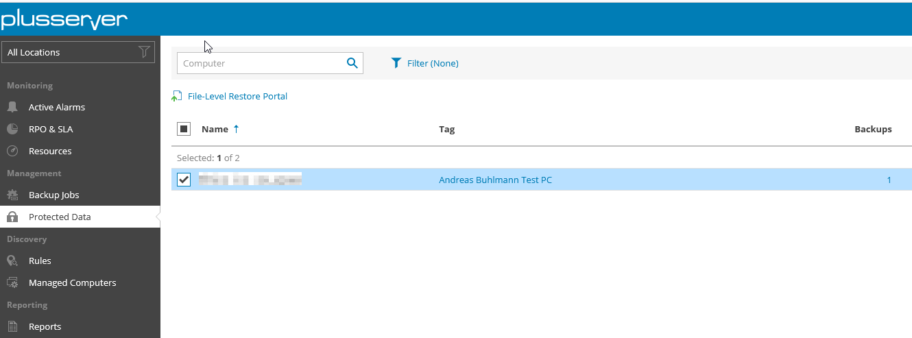 Screenshot: Protected Data Client selected