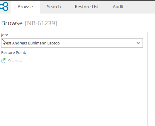 Screenshot: Click on Restore Point Select